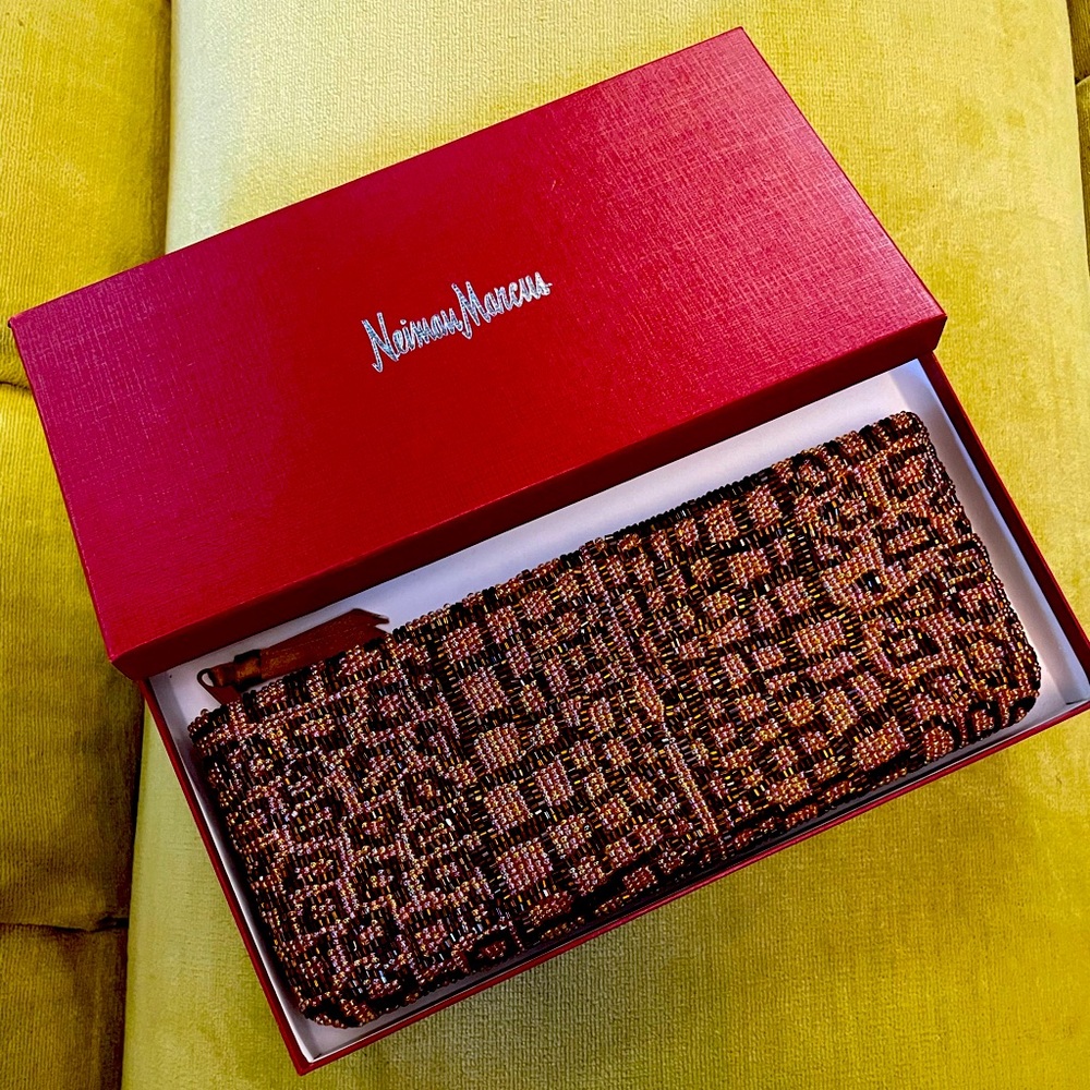 Vintage 1990's/never used - cheetah beaded Neiman Marcus clutch